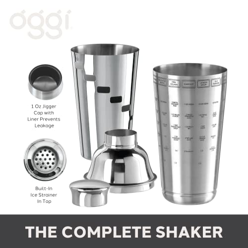 OGGI Dial A Drink Cocktail Shaker - Stainless Steel, 15 Recipes, Built in Strainer, 34 oz - The Original and Only Dial A D...