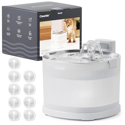 Cheerble Pumpless Pet Fountain Elfin E1+ with 9 Extra Filters, Wireless Pet Fountain Battery Operated, 2L/67oz E1+ Automat...