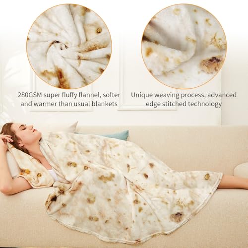 LetsFunny Burrito Tortilla Throw Blankets for Adults Teen Kids, Double Sided Tortilla Taco Wrap Blankets, Novelty Realisti...