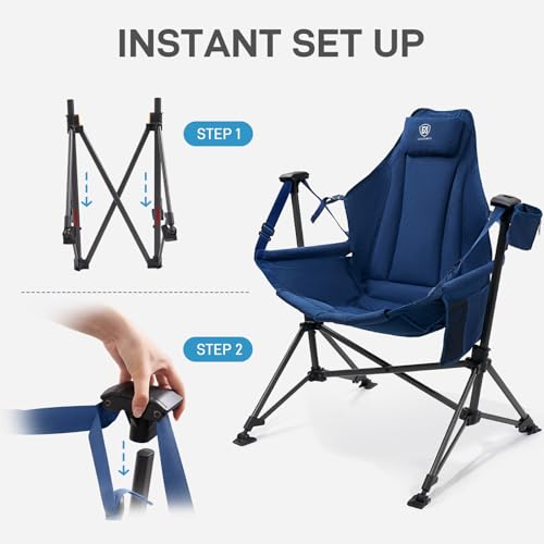 EVER ADVANCED Padded Hammock Camping Chair, Oversized Heavy Duty Swing Chair with Detachable Cup Holder, Portable Folding ...