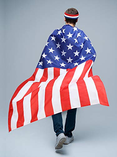Frienda American Flag Costume Cape, Retro 80's USA Sunglasses and Flag Headband for 4th of July Red White and Blue Costumes