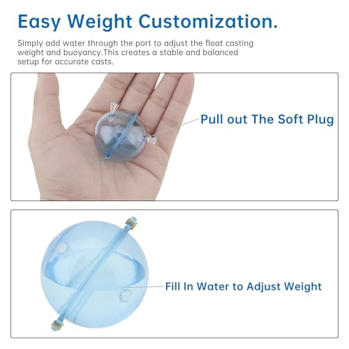 5pcs Fishing Slip Cast Spin Floats, Spin Float Fishing Bobbers, Fillable Plastic Water Balls Bubble Bobber for Topwater An...
