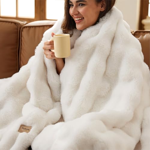 Bedsure GentleSoft Fluffy Fuzzy Throw Blanket, Soft Cozy Faux Fur Fleece Minky Blanket, Room Decor Couch Bed Cover Winter ...