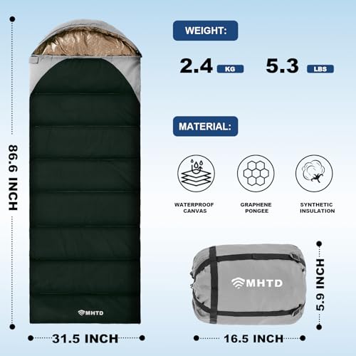 MHTD Winter Cold Weather Sleeping Bag for Adults 0 Degree,Cotton Canvas with YKK Zipper Compact Backpacking Mummy Camping ...