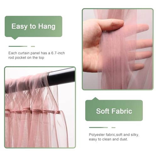 Xiomot Tulle Backdrop Curtain with Lights String 10FT X 10FT Dusty Rose Sheer Tulle Backdrop Curtains for Wedding Birthday...