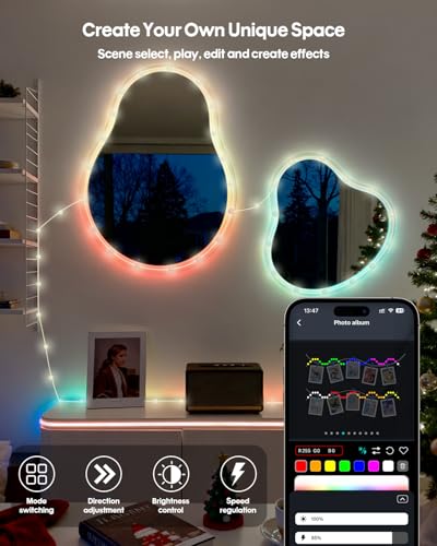 Super RGB Color Changing Globe String Lights, 66ft Smart RGB-IC Fairy Lights with Remote & APP Control, Mini Ball LED Twin...