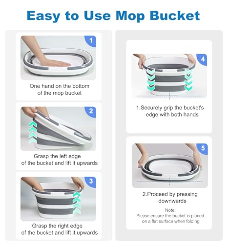 Zonopy 16L Collapsible Mop Bucket with Handles - Space Saving Foldable Silicone Tub for Cleaning, Laundry, Storage - Porta...