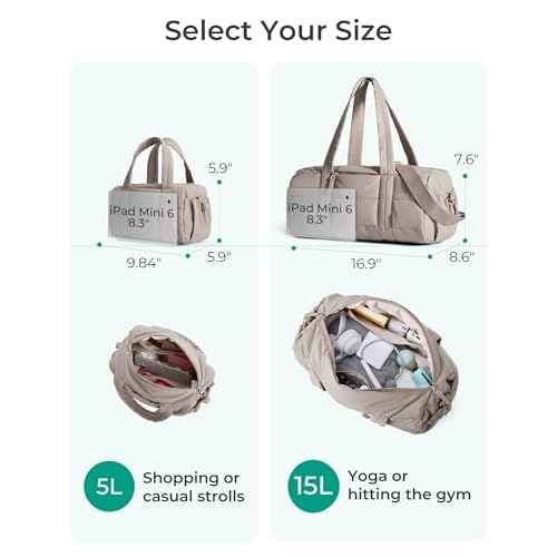 BAGSMART Reiki Gym Bag for Women, Medium Yoga Mat Crossbody Bag with Wet & Dry Pocket, Quilted Gym Shoulder Bag for Weekend, Black