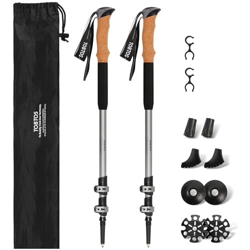 TOBTOS Telescoping Trekking Poles 2 Pack - Adjustable Hiking Sticks & Walking Sticks, 7075 Aluminum with Cork Grips & EVA ...
