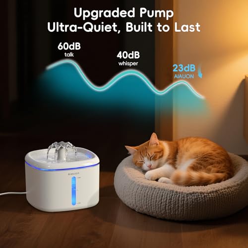 Cat Water Fountain,84oz/2.5L Pet Cat Fountain – Ultra Quiet Upgraded Automatic Pet Water Dispenser with 3 Replaceable Filt...