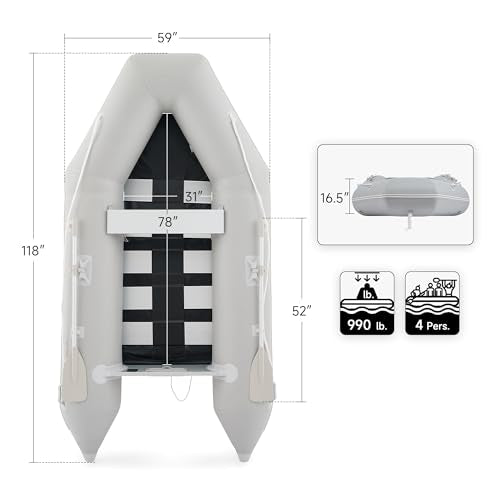 CO-Z 10ft Inflatable Dinghy Boat for 4 Adults, 990lb Capacity Heavy-Duty PVC Raft with Aluminum Floor & Oars, Motor Mount,...