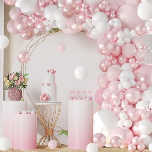 Pink Balloon Arch Kit 108Pcs Double Stuffed Balloons Garland Including Pink Pearl White Macaron Pink Balloons Different Si...
