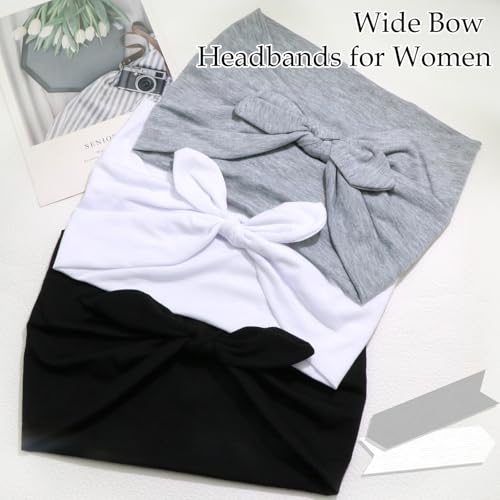 SAWINDA 3Pack Black Bow Headbands for Women Boho Wide Head Bands for Women's Hair Valentines Non Slip Elastic Hair Bands S...