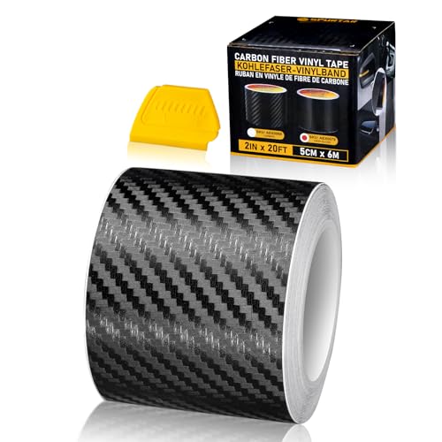 Spurtar Carbon Fiber Wrap Black Vinyl Wrap for Cars, 2 Inch x 20 ft Universal Chrome Delete Dry Carbon Fiber Tape Car Door...
