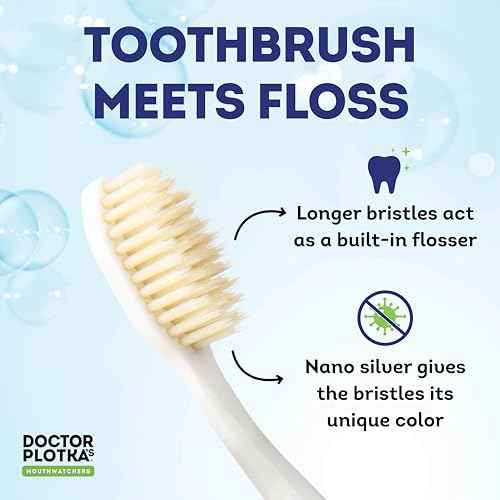 MOUTHWATCHERS Dr Plotkas Soft Bristle Flossing Toothbrush Manual Soft Toothbrush for Adults, Ultra Clean, Good for Sensitive Teeth and Gums, Variety 4 Pack, Colors May Vary
