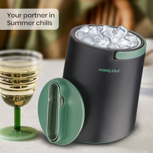PINNACLE Insulated ice bucket for parties with Tong that fit into Lid - Stainless Steel ice bucket for cocktail bar with C...