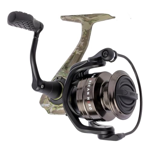 Lew’s American Hero Camo Spinning Fishing Reel, 5+1 Bearings, 6.2:1 Gear Ratio, One-Piece Graphite Frame, Oiled Felt Mult...