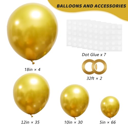 RUBFAC 135pcs Gold Balloons Different Sizes 18 12 10 5 Inch for Garland Arch, Latex Metallic Balloon for Birthday Graduati...