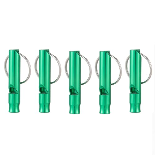 Set of 5 Extra Loud Whistles for Camping Hiking Hunting Outdoors Sports and Emergency Situations, Sturdy but Light Alumini...