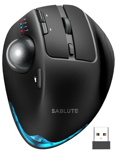 SABLUTE Wireless Trackball Mouse, Ergonomic Bluetooth Rechargeable Computer Mouse, Backlit Rollerball Thumb Laptop mice wi...