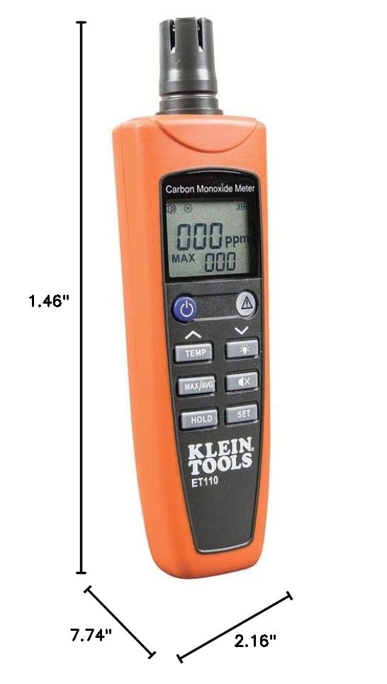 Klein Tools ET110 CO Meter, Carbon Monoxide Tester and Detector with Exposure Limit Alarm, 4 x AAA Batteries and Carry Pouch Included