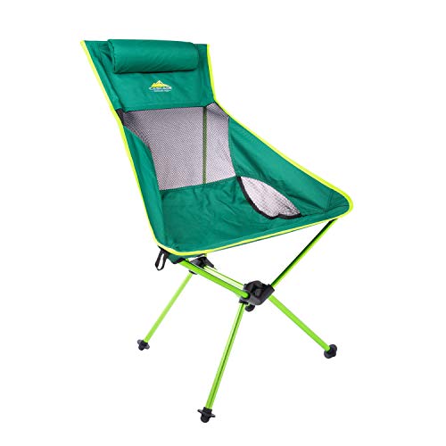 Cascade Mountain Tech Camping Chairs 2-Pack - High Back Chair with Headrest and Low Profile Folding Chair