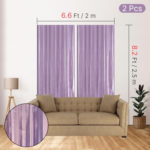 ParyWoo Light Purple Streamers 2pcs Tinsel Backdrop 8.2FT Metallic Lavender Foil Fringe Streamer Curtains Photo Booth Back...