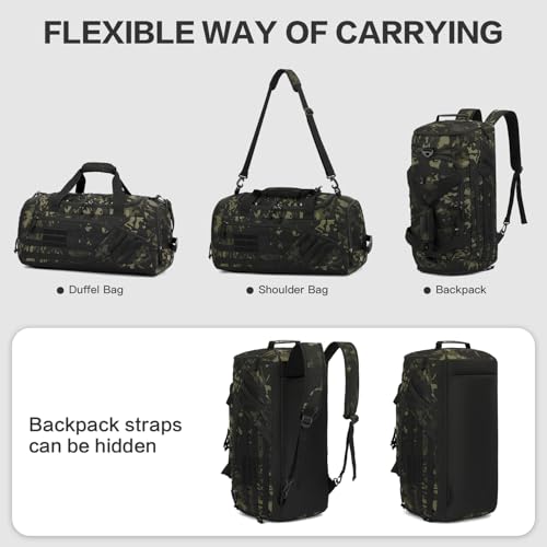 3-in-1 Tactical Gym & Travel Duffle Bag Backpack Men Multi-Functional 45L Military Sports Duffle Bag with Shoe Compartment...