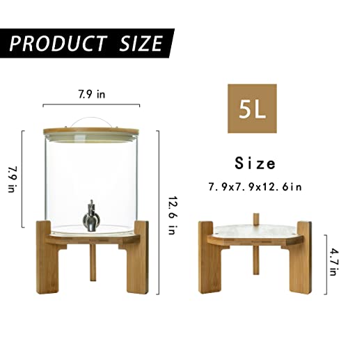 l‘ÉPICÉA Glass Drink Dispenser with Wood Stand,Cold Glass Beverage Dispenser for Party,Large Lemonade Dispenser Jar with S...