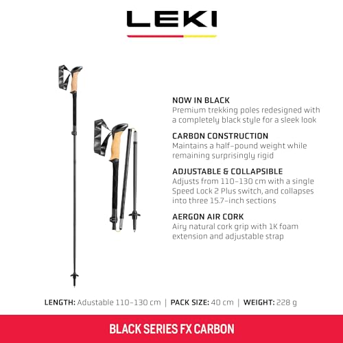 LEKI Makalu Pro FX Carbon Trekking Poles - Foldable Collapsible Lightweight Walking Poles for Hiking