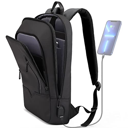 hk Backpack for Men Business Slim Backpack with USB Charger Computer Lightweight Anti-theft Travel Backpacks 15.6 inch Wat...