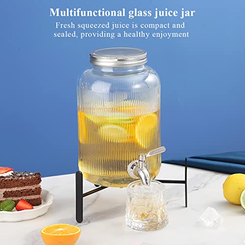 Berglander Glass Drink Dispenser for Fridge, 1 Gallon Beverage Dispenser with Leakproof Stainless Steel Spigot, Water, Lau...