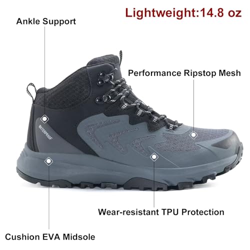 OUTJET Men's Waterproof Hiking Boots Lightweight Comfortable Outdoor Walking Trail Boots Shoes