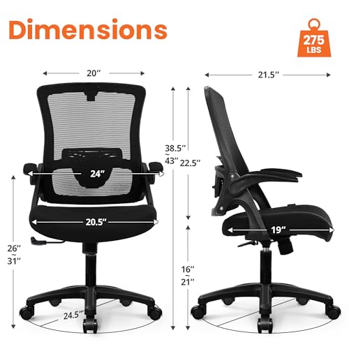 NEO CHAIR Office Desk Chair Computer High Back Mesh Gaming Seat with Ergonomic Adjustable Comfy Flip-up Armrests Lumbar Su...