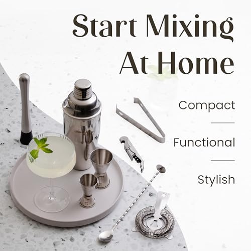 Mixology & Craft 11-Piece Cocktail Shaker Set with Wood Stand | Complete Cocktail Kit Gift Set | Top Bartender Gifts for M...