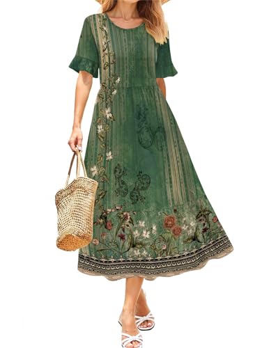 Zeagoo Womens Summer Dresses 2026 Casual Midi Dress Flowy Sundress Ruffle Short Sleeve Tiered Dresses A Line Boho Dress