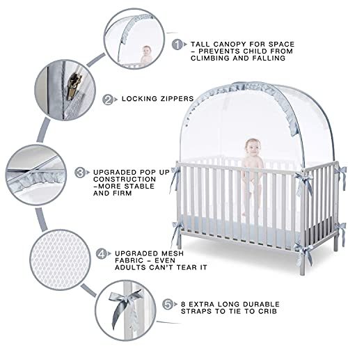 L RUNNZER Crib Tent, Crib Net to Keep Baby in, Breathable Pop Up Crib Tent Canopy Keep Baby from Climbing Out (55.2" L x 2...