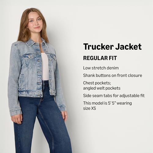 Amazon Essentials Womens Regular-Fit Low Stretch Denim Button-Front Trucker Jacket