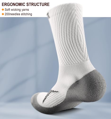 Men Socks, Athletic Crew Socks Compression for Men Sports Running Cushioned Footbed Arch Support