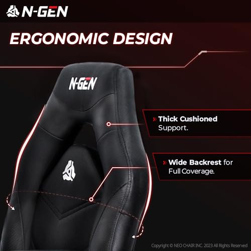 N-GEN Video Gaming Chair Ergonomic Computer Desk Office Chair with Lumbar Support Adjustable Height Swivel Wheels Flip-Up ...