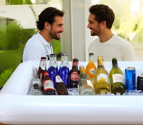 BCWATERFUNPD Inflatable Cooler Table 2 Pack Inflatable Serving Bars Floating Pool Cooler Bar Ice Buffet Serving Trays Keep...