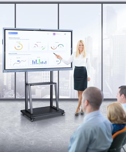 Smart Board Stand with Wheels for 43-65 inch Interactive Whiteboard,Height Adjustable Mobile Rolling Stand for Classroom &...