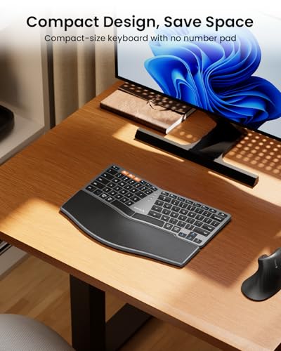 ProtoArc Bluetooth Ergonomic Keyboard, EK04 Mini Compact Wireless Ergonomic Keyboard, Hard Palm Rest, Multi-Device, Split ...