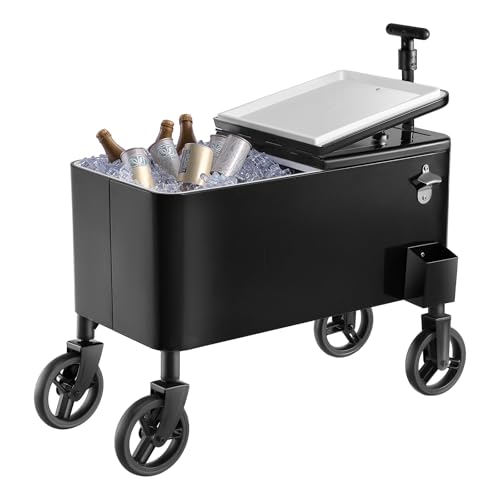 VEVOR 80 Quart Rolling Ice Chest Cart, with 2-Stage Telescopic Pull Handle and 2 Swivel Casters, Portable Table Beach Pati...