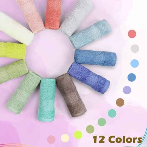 Cleanbear 100% Cotton Wash Cloths 12 Pack Bath Washcloths Facecloths, 13 by 13 Inches Large Bathroom Washcloth Set 12 Assorted Colors (Multi, 12)