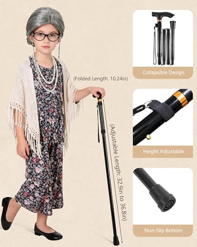 WooHand 100 Days of School Costume for Girls Old Lady Costume for Kids 100th Day of School Dress Up Grandma Outfit for Kids