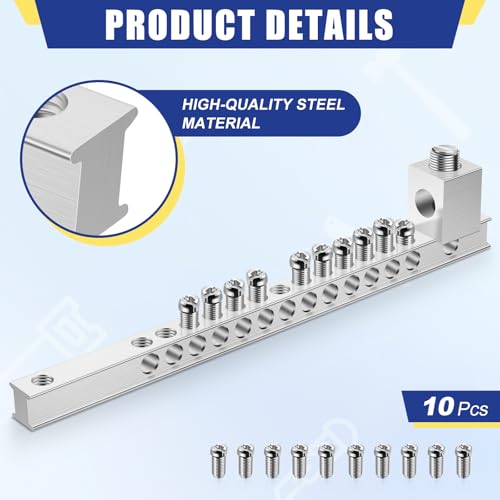 Relaxweex 2 Set Ground Bar Kit with 10 Terminal Positions and Ground Lug Bar Aluminum Grounding Lugs for Electrical Connec...