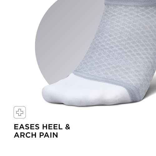 Feetures Plantar Fasciitis Relief Sock Light Cushion No Show Tab - Targeted Compression Sock for Women & Men - Large, Gray (3 Pair)