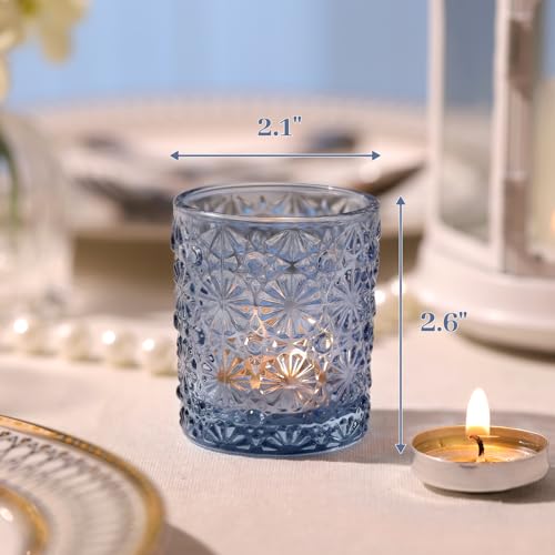 Blue Votive Candle Holder Set of 12, Flower Tea Lights Candles Holders for Wedding Table Centerpieces, Birthday Parties, H...