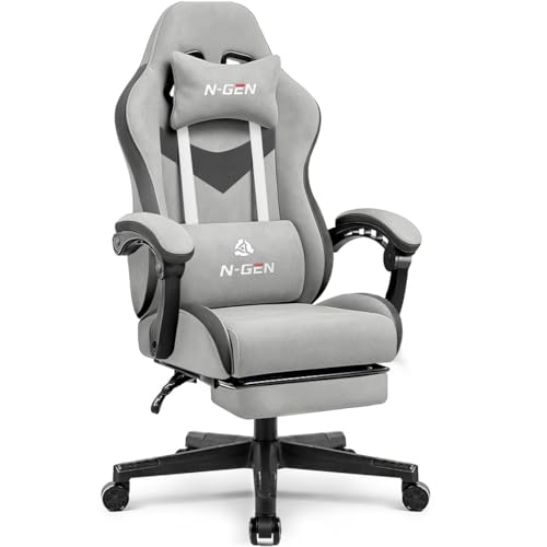 N-GEN GAMING Video Gaming Chair with Footrest Lumbar Support for Home Office High Back Recliner Height Adjustable Ergonomi...